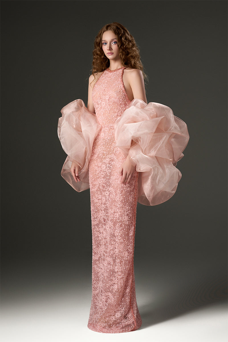 HALTER MESH LACE MAXI DRESS IN PINK | CULT MIA | I.H.F Studio HALTER MESH LACE MAXI DRESS IN PINK | CULT MIA | I.H.F Studio