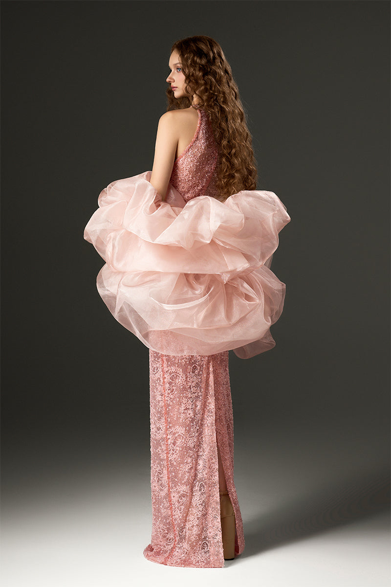 HALTER MESH LACE MAXI DRESS IN PINK | CULT MIA | I.H.F Studio HALTER MESH LACE MAXI DRESS IN PINK | CULT MIA | I.H.F Studio