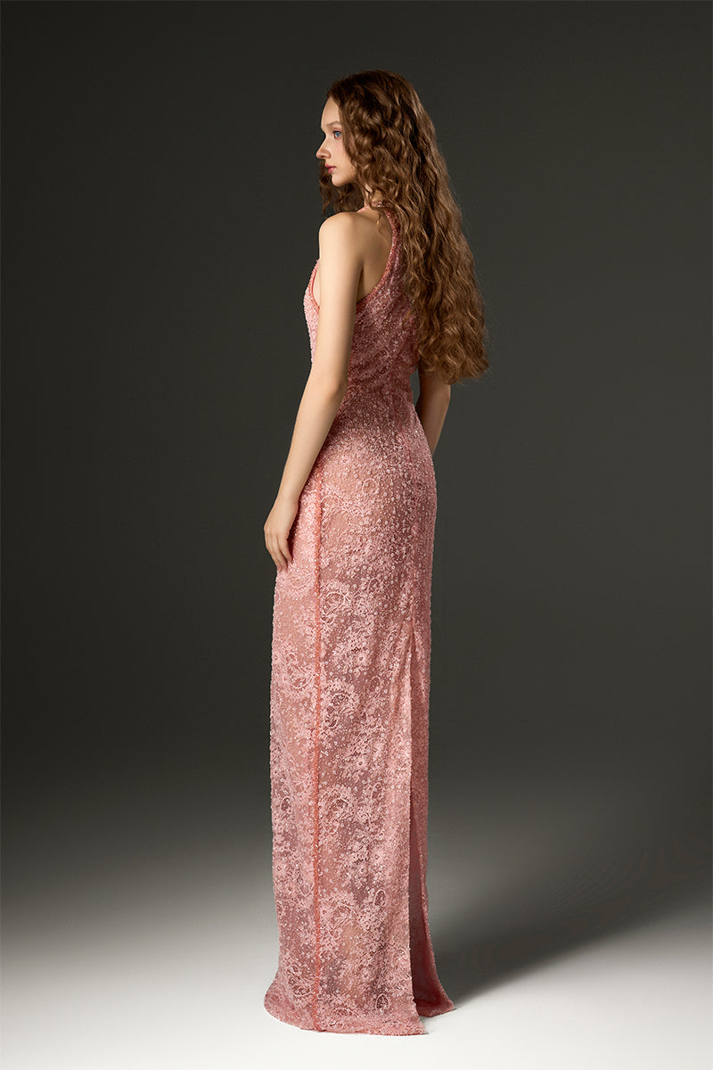 HALTER MESH LACE MAXI DRESS IN PINK | CULT MIA | I.H.F Studio HALTER MESH LACE MAXI DRESS IN PINK | CULT MIA | I.H.F Studio