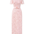 Light pink sequin floral lace midi dress by I.H.F Studio featuring a structured fit and sculpted hips for a stylish look.