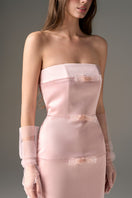Light pink taffeta gown by I.H.F Studio featuring crystal embellishments, elegant column design, suitable for formal occasions.
