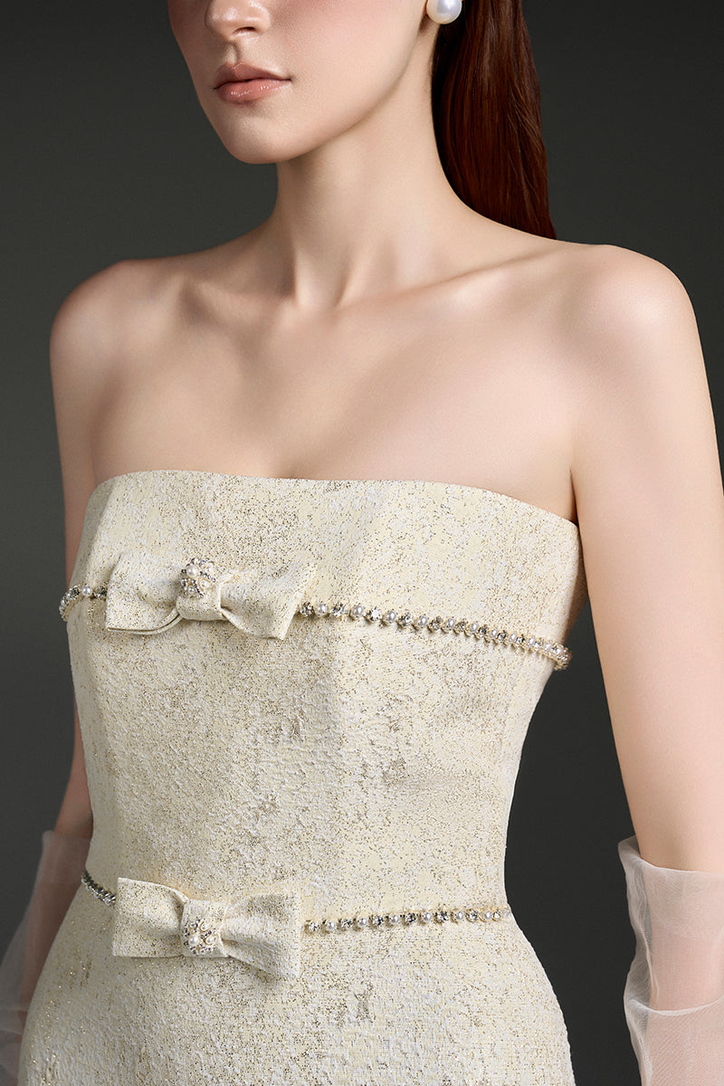 STRAPLESS LACQUERED BROCADE MAXI DRESS - CULT MIA