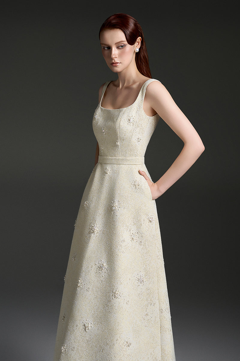 SILK LINED LACQUERED BROCADE GOWN - CULT MIA