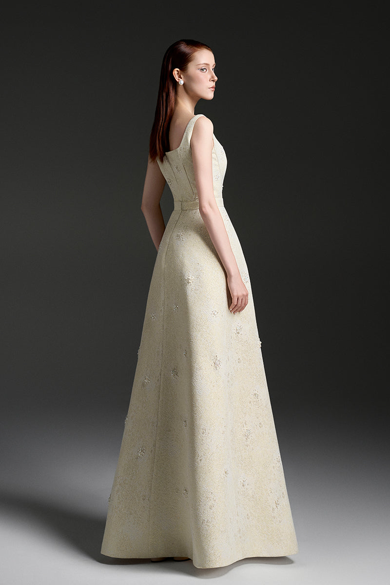 SILK LINED LACQUERED BROCADE GOWN - CULT MIA