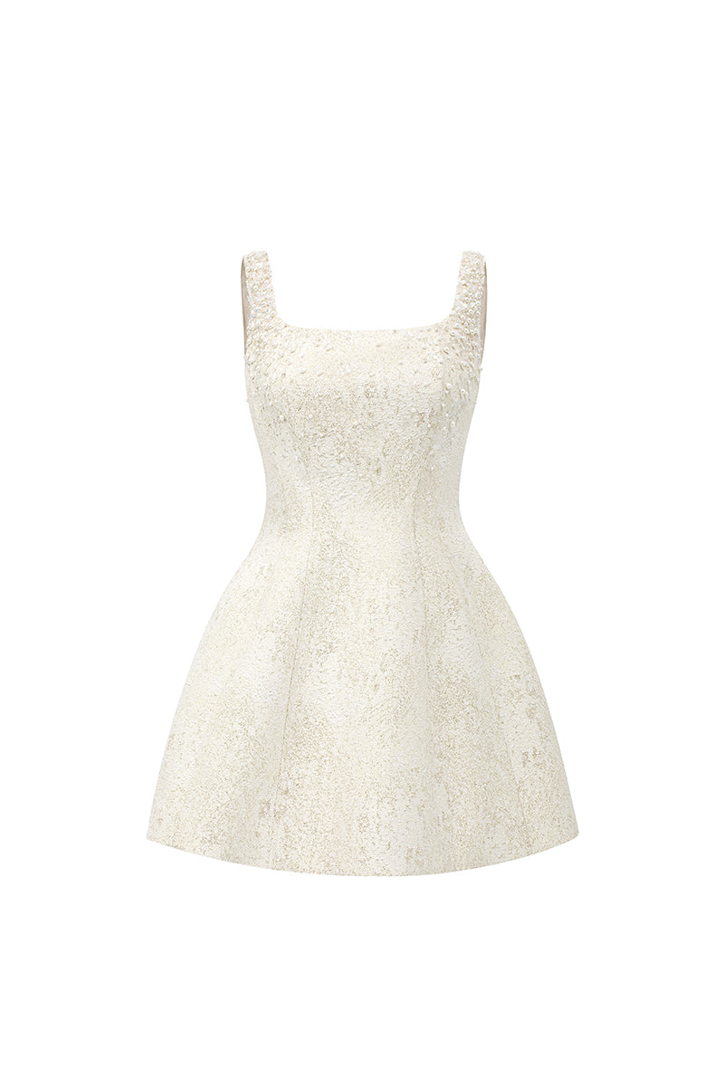 SILK LINED LACQUERED BROCADE MINI DRESS