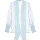 Light blue chiffon blouse with a scarf from ELENAREVA, featuring a flowy fabric and stylish design, worn by a model.