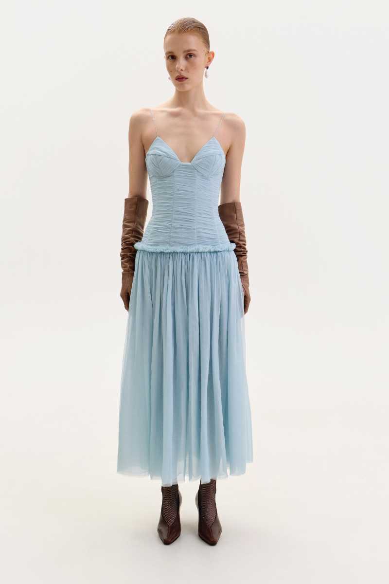 ELENAREVA LIGHT BLUE CHIFFON MIDI DRESS | Cult Mia ELENAREVA LIGHT BLUE CHIFFON MIDI DRESS | Cult Mia