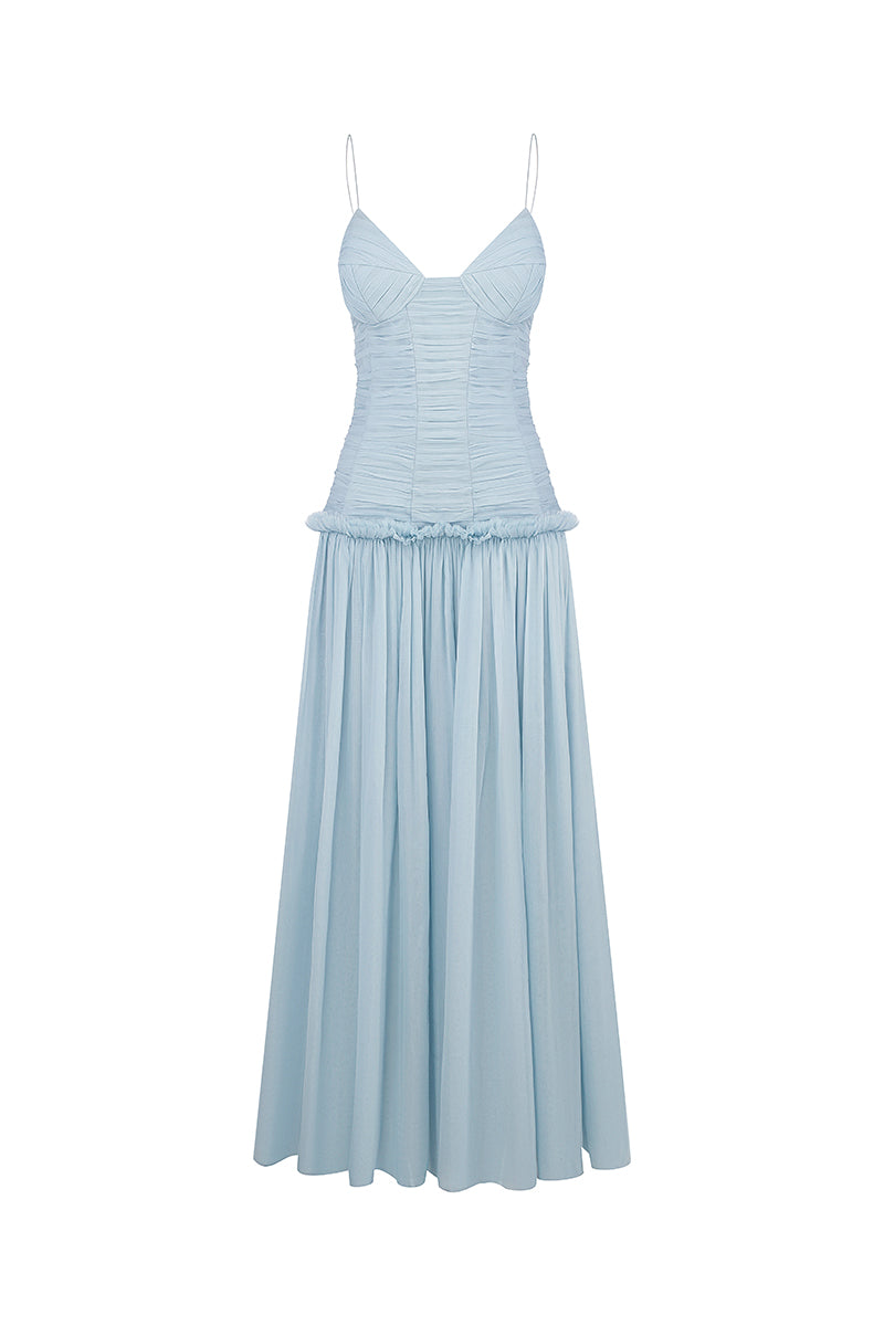 LIGHT BLUE CHIFFON MIDI DRESS | CULT MIA