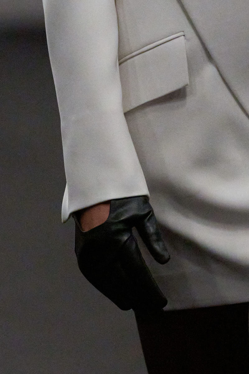 Lili Blanc contemporary straight-cut blazer-inspired dress in neutral fabric, tailored fit with lapel collar and long sleeves.