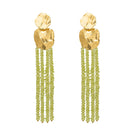 Lavani Jewels Liliana green earrings featuring a gold finish with intricate design and dangling style.