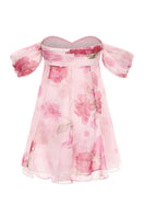 Nana Jacqueline Lilly Dress in rose pink print, back view of the mini dress featuring a stylish floral design and feminine silhouette.