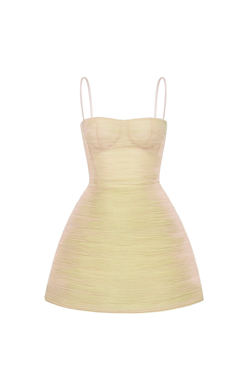 Lime crinkled mini dress from Montsand featuring a fitted silhouette and short sleeves, perfect for casual or summer wear.