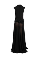 Elegant black maxi dress from YASSMIN SALEH's LINE GOWN collection, featuring a flowing silhouette and stylish design.