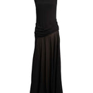 Black YASSMIN SALEH line gown maxi dress with ghostly front design, elegant and flowing for sophisticated style.