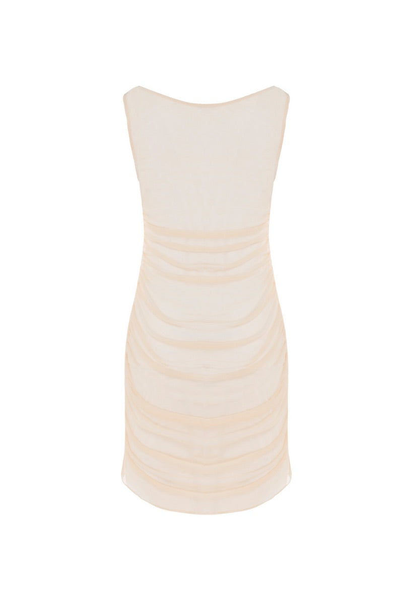 Beige Lisa dress cover-up by Suncillo, featuring lightweight fabric and relaxed fit, perfect for beach or poolside wear.