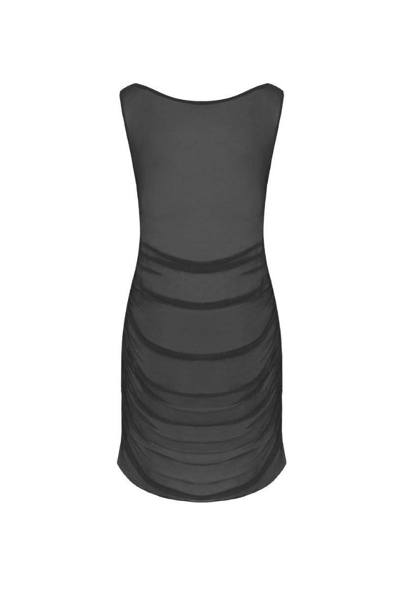 Black Suncillo Lisa cover-up dress, lightweight and stylish, displayed on a hanger with a flowy design and subtle detailing.