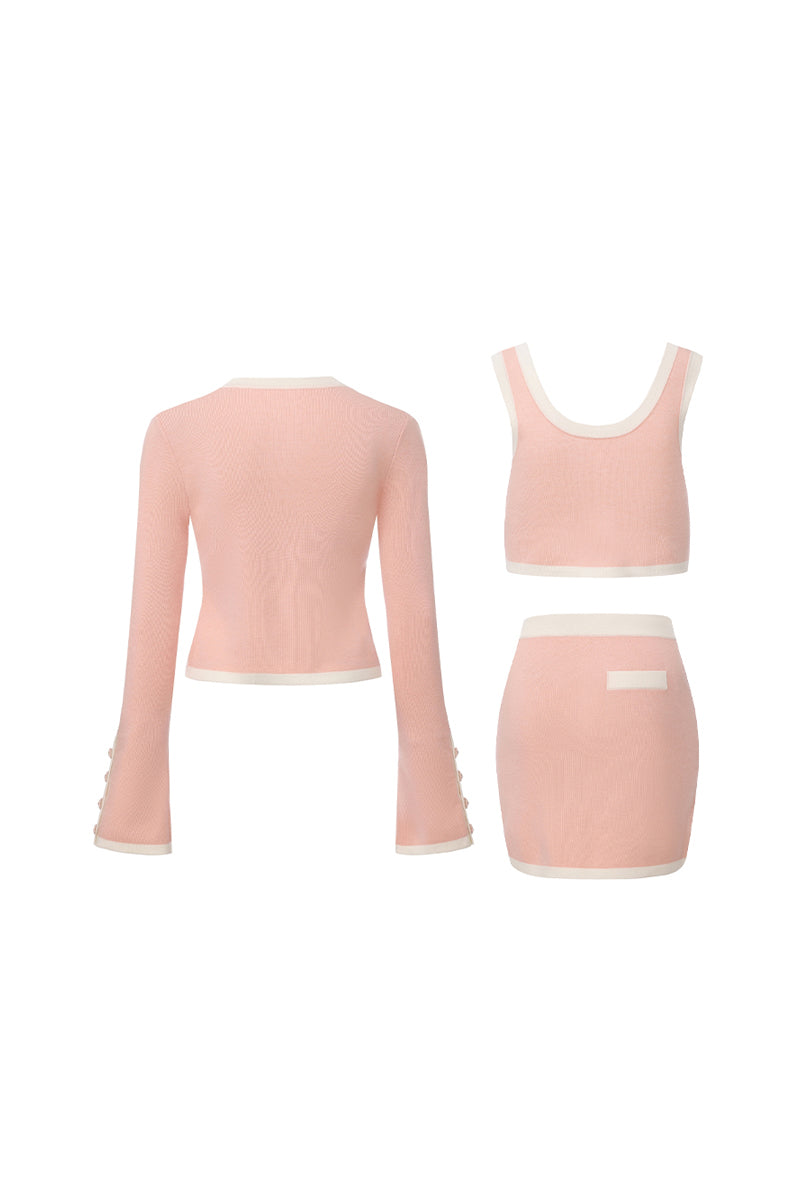 Nana Jacqueline Lisette knit set in pink, matching co-ord with a cozy sweater and pants, shown from the back view.