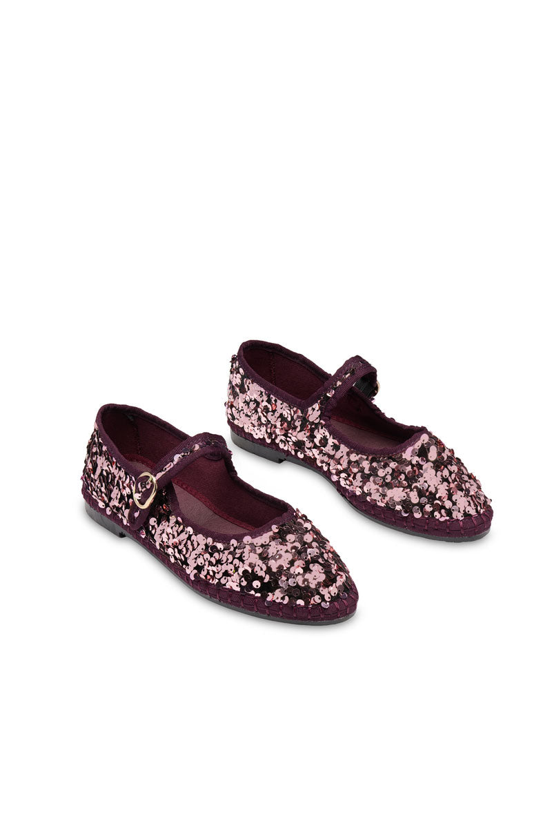 Flabelus Little Prince Malva flats showing lavender-colored ballet flats with a rounded toe and soft fabric upper.