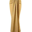Gold Little Mermaid maxi skirt by Gigii's, midi length with flowing fabric and mermaid-inspired design, perfect for elegant summer wear.