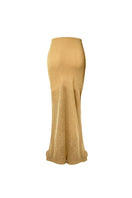 Gold Little Mermaid maxi skirt by Gigii's, featuring a flowing midi design with shimmering fabric and detailed mermaid-inspired style.