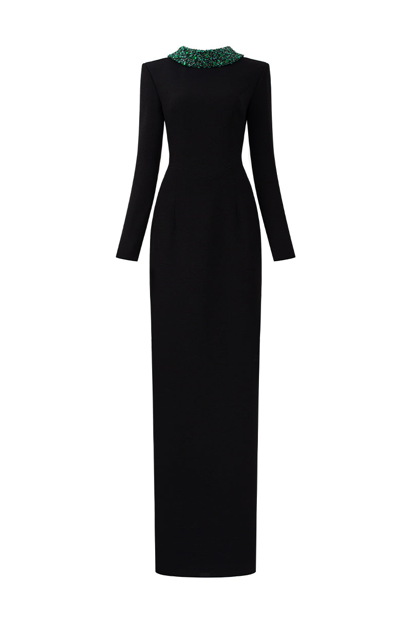 BLACK LONG SLEEVE STONE EMBELLISHED SHOULDER DRESS | CULT MIA | Tracy Studio BLACK LONG SLEEVE STONE EMBELLISHED SHOULDER DRESS | CULT MIA | Tracy Studio
