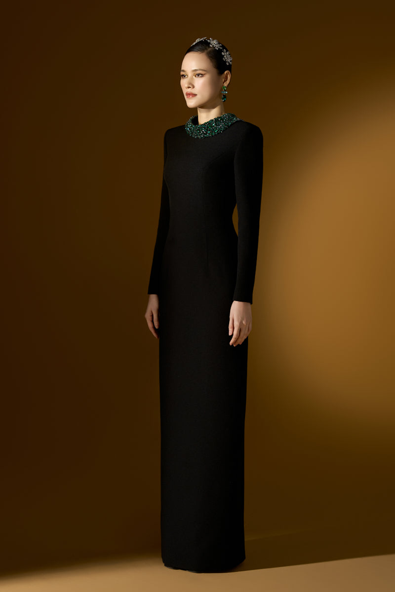 scuba evening dress Ana Scuba Crepe & Satin Drop Shoulder Dress