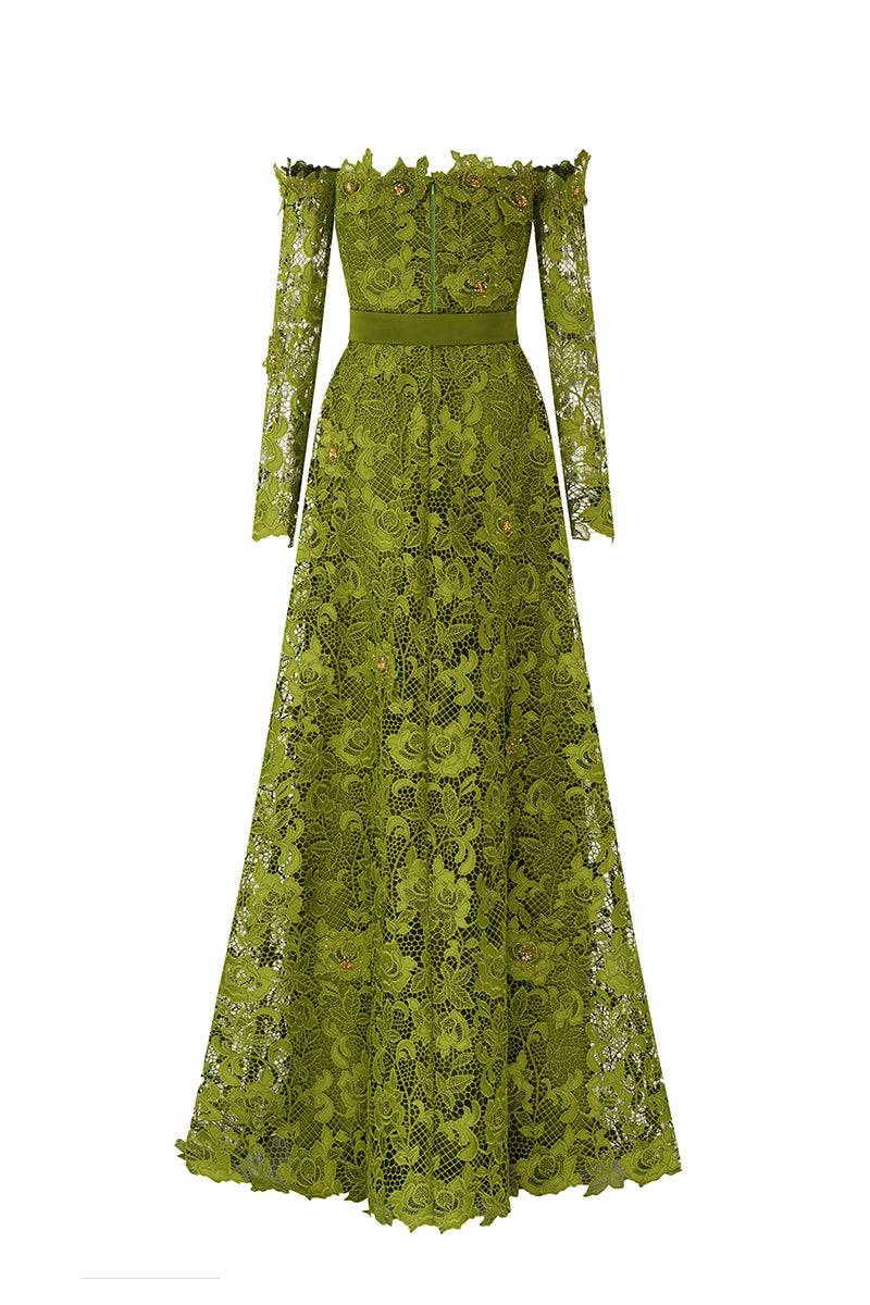 CULT MIA X I.H.F LONG SLEEVE GREEN A-LINE GOWN CULT MIA X I.H.F LONG SLEEVE GREEN A-LINE GOWN