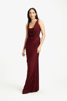 Elegant Deme By Gabriella Renata draped gown featuring flowing fabric and sophisticated design, perfect for formal occasions.