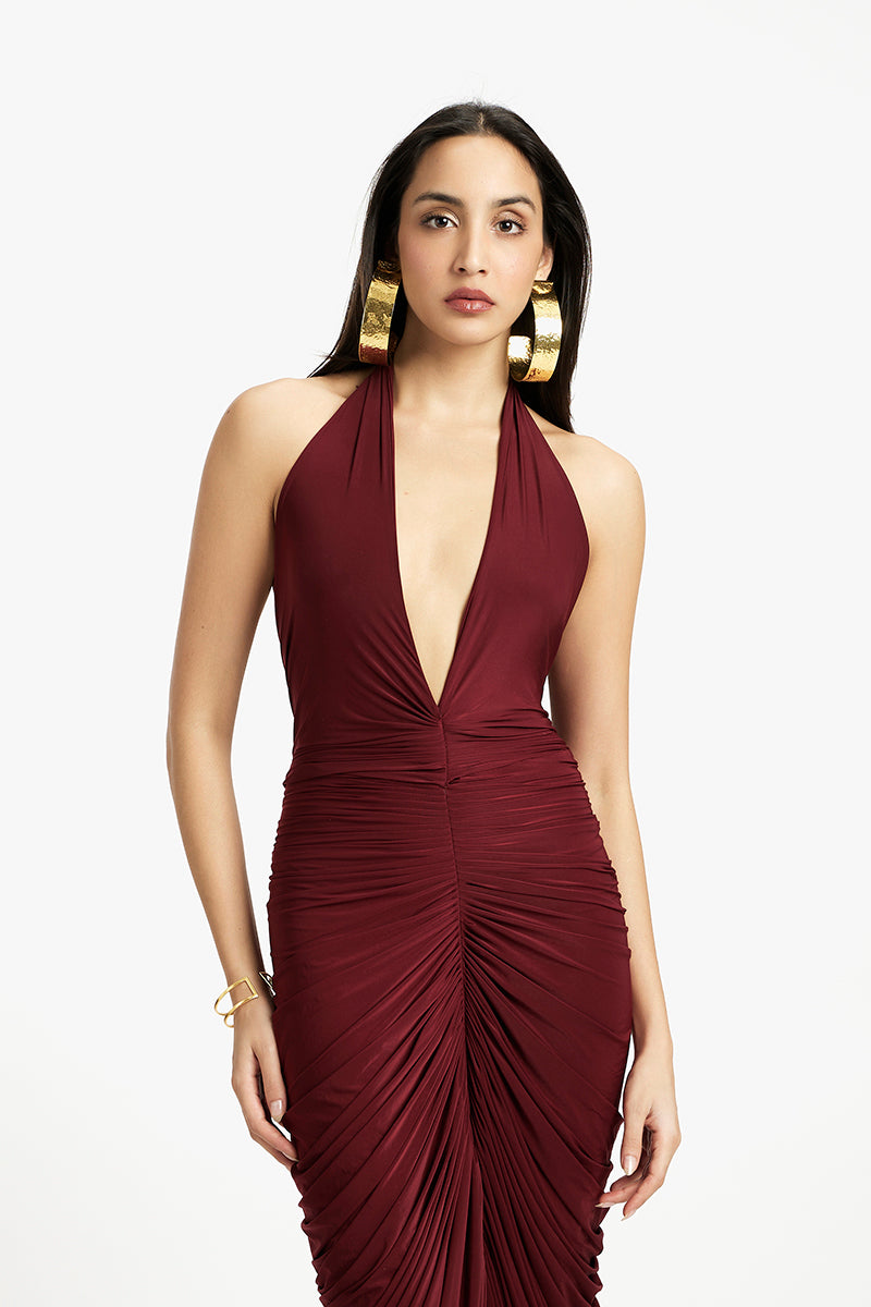 Deme by Gabriella Susan V-neck maxi dress in flowing fabric with a fitted waist and elegant V-neckline, perfect for summer occasions.