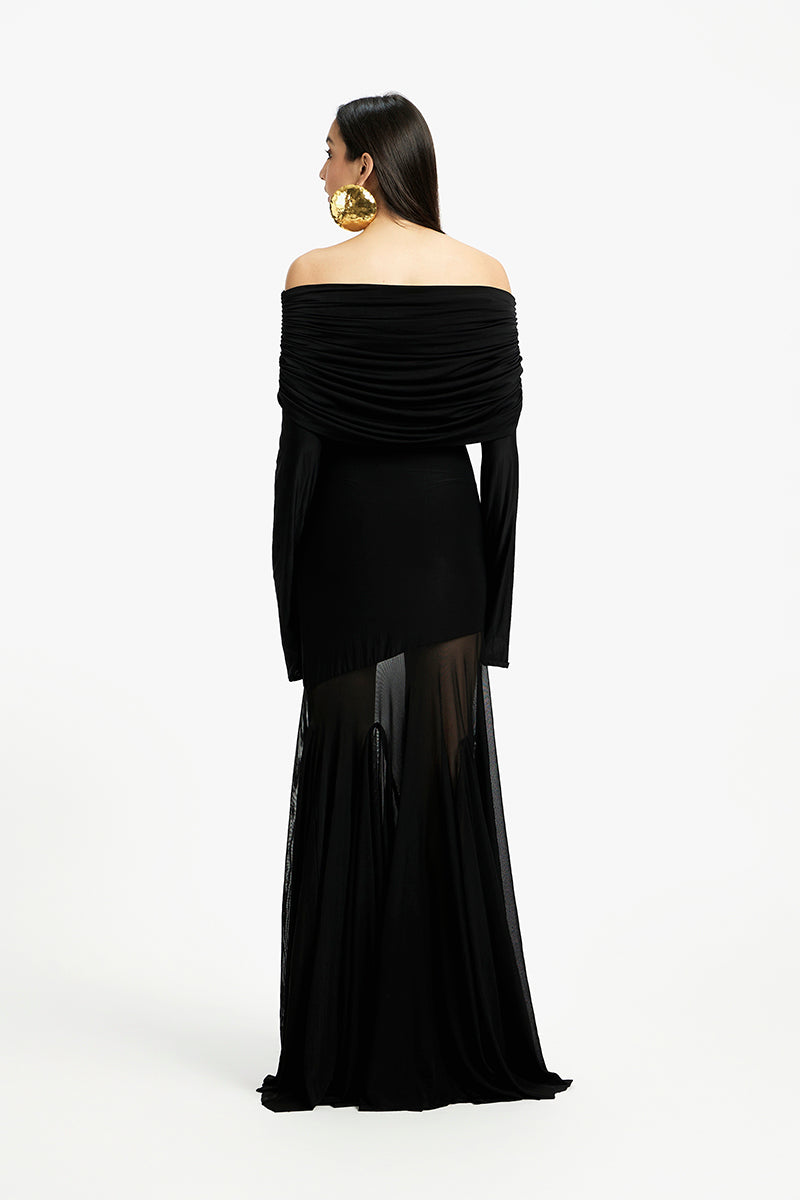 Deme by Gabriella Hailey off-shoulder maxi dress with flowing fabric and elegant design, perfect for summer outings.