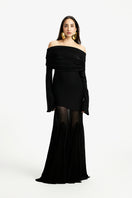 Deme By Gabriella Hailey off-shoulder maxi dress in flowing fabric, featuring a relaxed fit and elegant design.