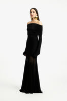 Deme By Gabriella Hailey off-shoulder maxi dress in flowing fabric, featuring a relaxed fit and elegant neckline.