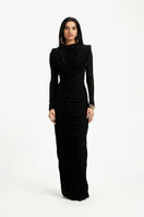 Deme By Gabriella Grace long sleeve maxi dress with flowing fabric and elegant design, perfect for formal occasions.