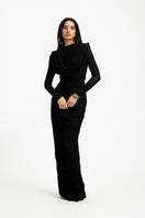 Deme By Gabriella Grace long sleeve maxi dress with flowy fabric and elegant design, perfect for formal occasions and evening wear.
