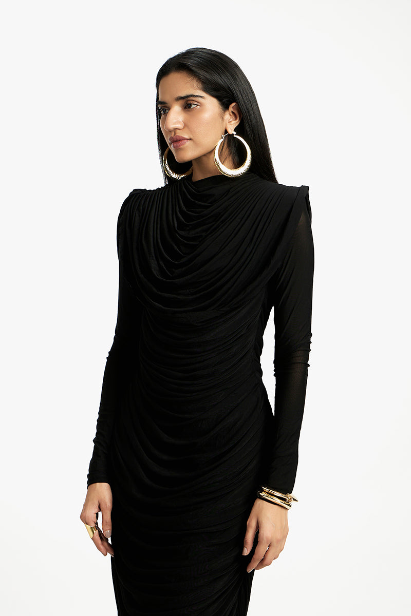 Deme By Gabriella Grace long sleeve maxi dress in soft fabric, featuring a fitted bodice and flowing skirt, elegant and comfortable.