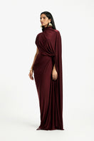 Deme By Gabriella Daphne draped maxi dress in flowy fabric with elegant design, perfect for formal or summer occasions.
