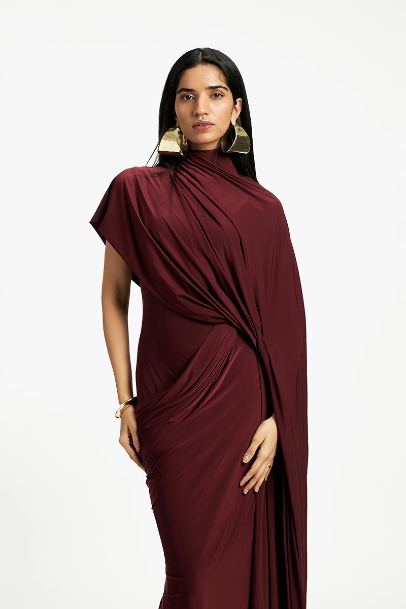 Deme By Gabriella Daphne draped maxi dress in flowing fabric, featuring a relaxed fit and elegant design, ideal for summer occasions.