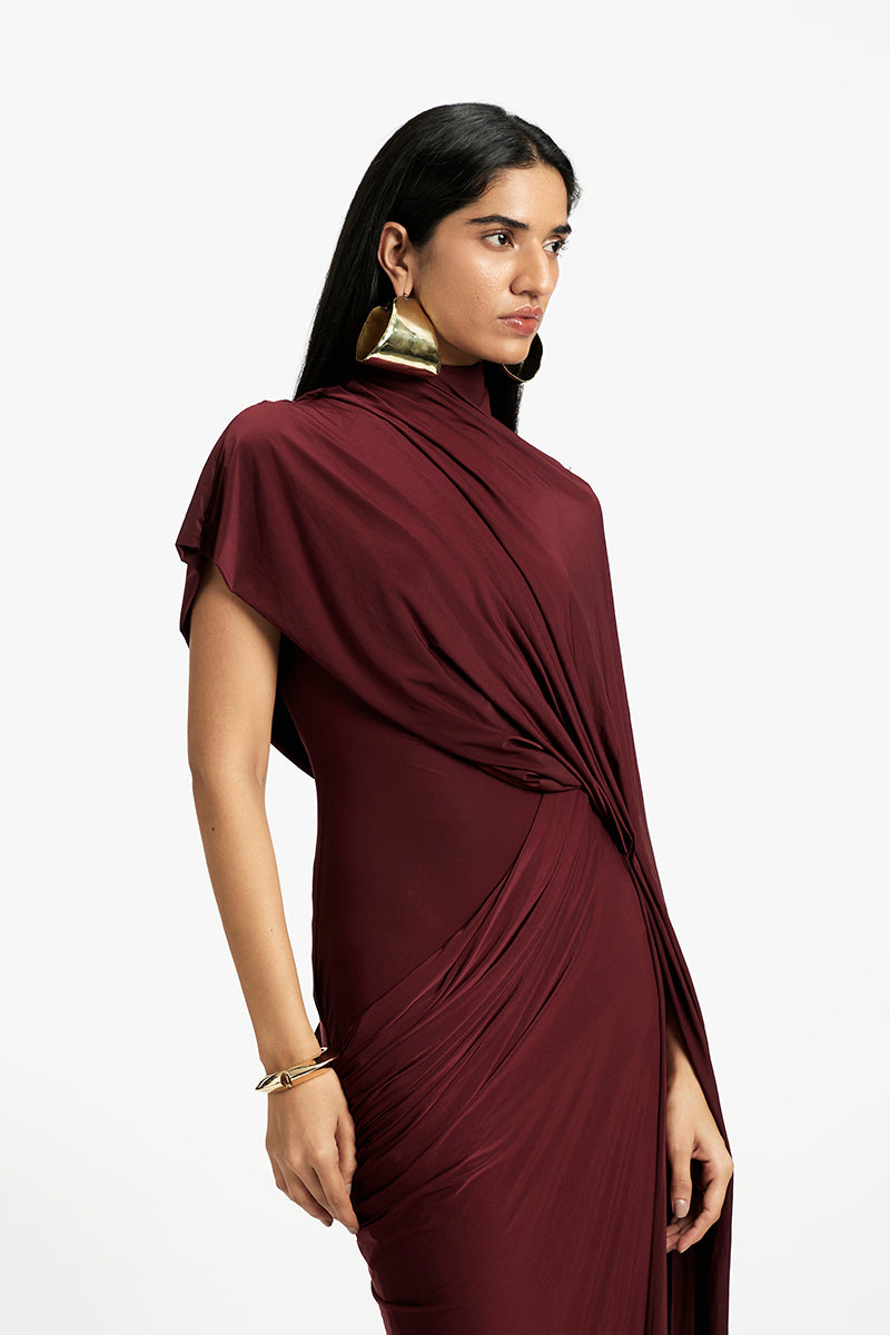 Deme By Gabriella Daphne draped maxi dress in flowy fabric, featuring elegant draping and a stylish silhouette for summer wear.