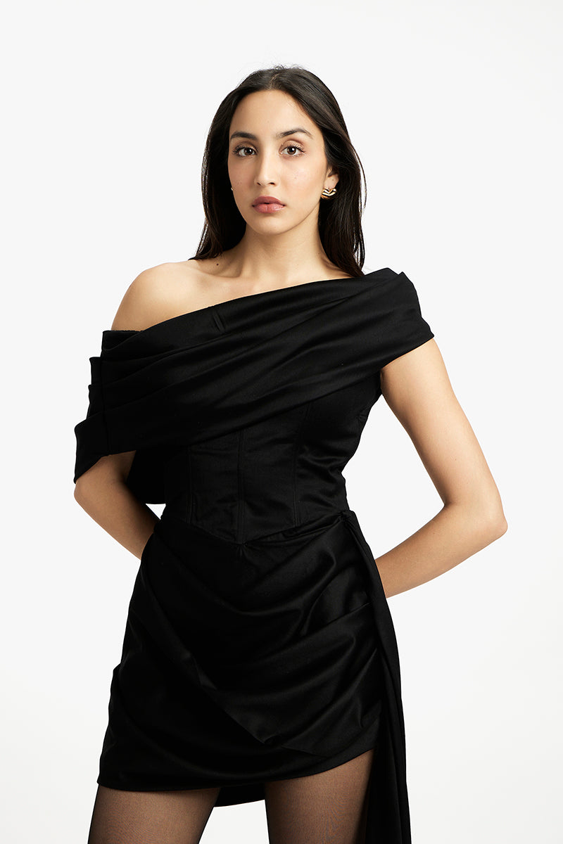 CASSIE FRILL DRAPED MINI DRESS - CULT MIA