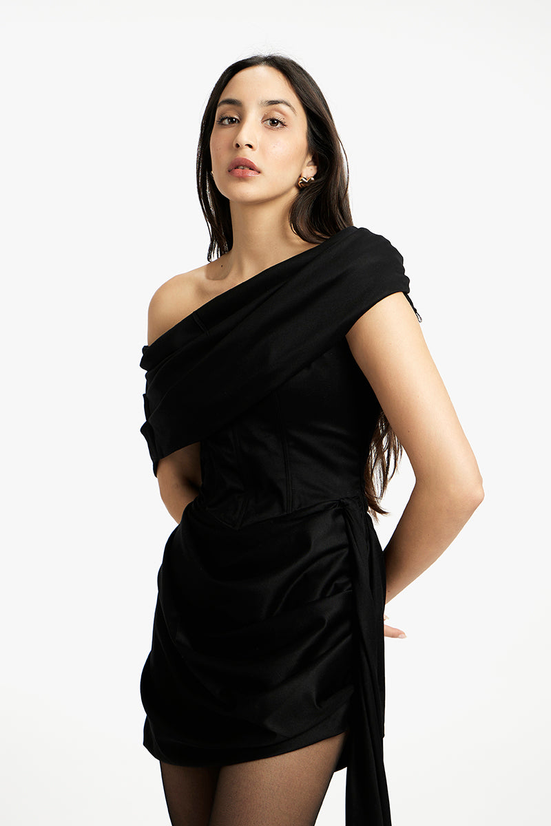 CASSIE FRILL DRAPED MINI DRESS - CULT MIA