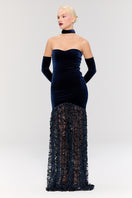 Nur Karaata Amethyst Dynasty gown featuring intricate embroidery and flowing fabric, styled for elegant occasions.