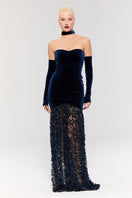 Nur Karaata Amethyst Dynasty gown featuring intricate embroidery and flowing fabric, perfect for elegant occasions.