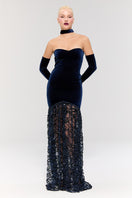 Nur Karaata Amethyst Dynasty Gown with intricate embroidery and flowing fabric, perfect for elegant occasions.