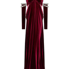 Elegant red gown by Nur Karaata from the Royal Ancestry collection, featuring intricate detailing and flowing fabric.