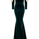 Elegant Nur Karaata Versailles Rose Green gown with flowing fabric and intricate details, perfect for formal occasions.