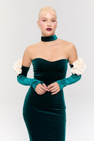 Nur Karaata Versailles Rose Green gown, elegant floral green gown with intricate details, perfect for formal occasions.