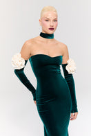 Nur Karaata Versailles Rose Green Gown with elegant floral design and flowing fabric, perfect for formal occasions.