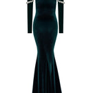 Elegant Nur Karaata Dynasty Necklace gown with intricate detailing and flowing fabric, perfect for formal occasions.