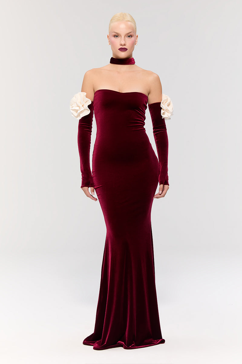 Nur Karaata VERSAILLES ROSE BURGUNDY GOWN | Cult Mia Nur Karaata VERSAILLES ROSE BURGUNDY GOWN | Cult Mia