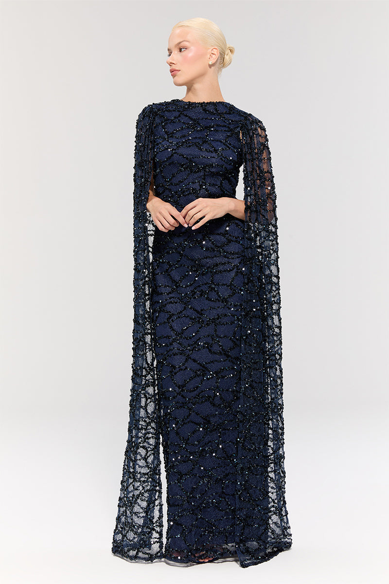 Elegant Nur Karaata Imperial Gala Gown with intricate detailing, shown in a luxurious evening wear style.